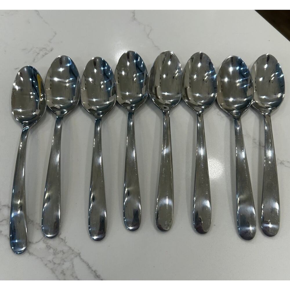 Cambridge Mark 11-23 Plain Flatware Silverware Lot of 8 Dessert Spoons Stainless